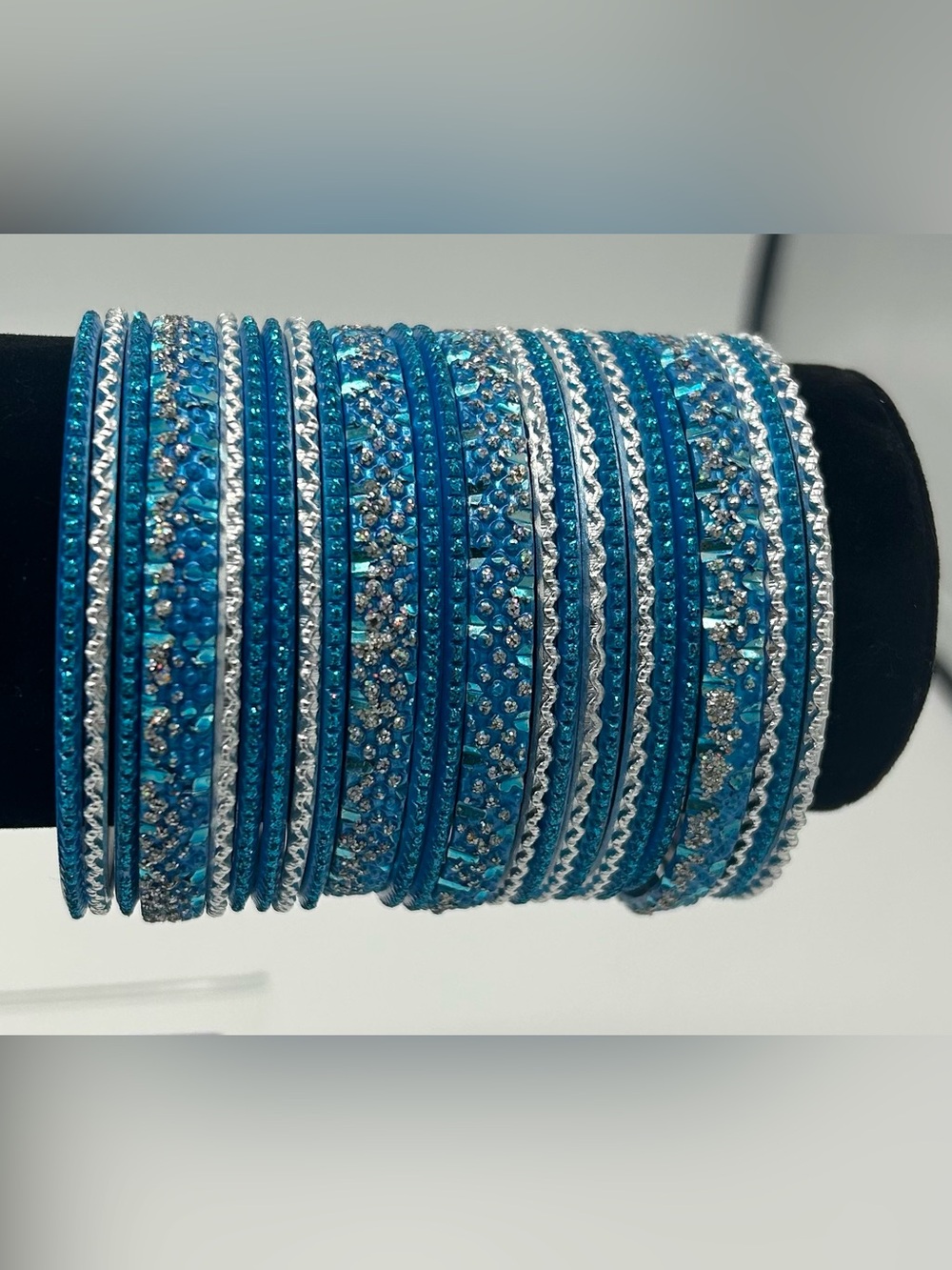 Blue Crystal Stacked Bangles Bracelet Set